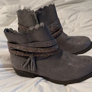 Gray Ankle Boots with Braided Strap